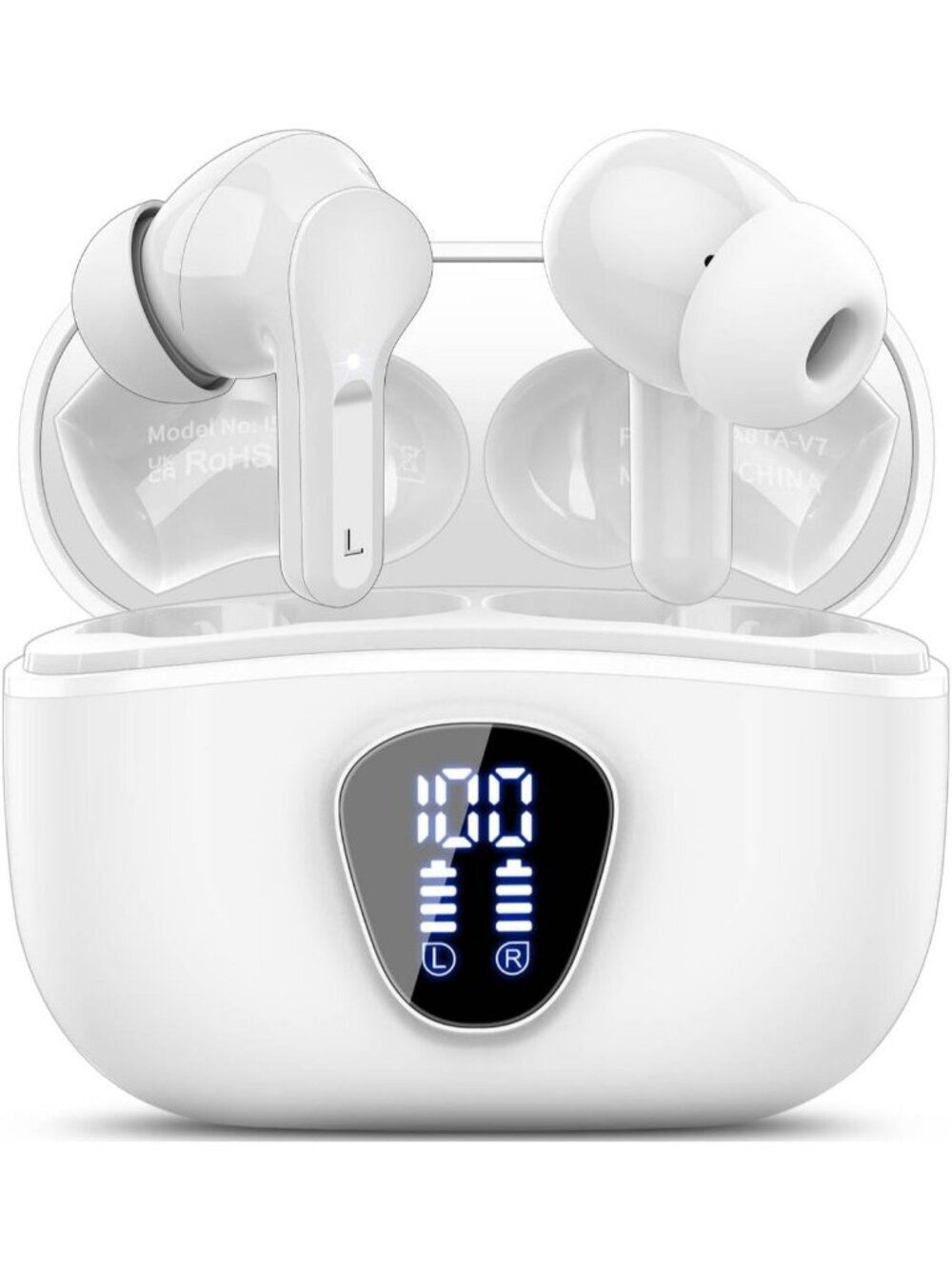 Wireless White 48H HiFi Stereo ENC Noise Cancelling Mic Bluetooth 5.4 Earbud